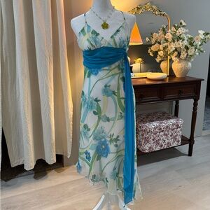 Y2K XOXO Asymmetrical Dress with Blue Floral Design